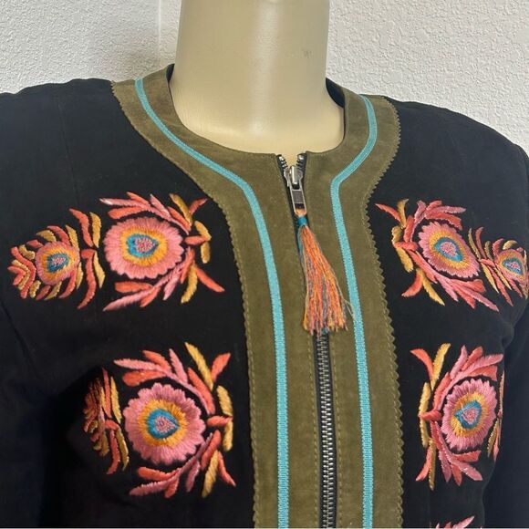 Double D Ranch Ladies Sz Small Western Floral Embroidered Suede Leather Jacket - Picture 2 of 7